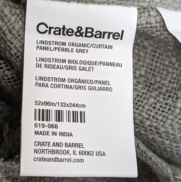 Crate&Barrel Lindstrom Pebble Grey Organic Cotton Window Curtain 52" x 96" - Picture 4 of 6